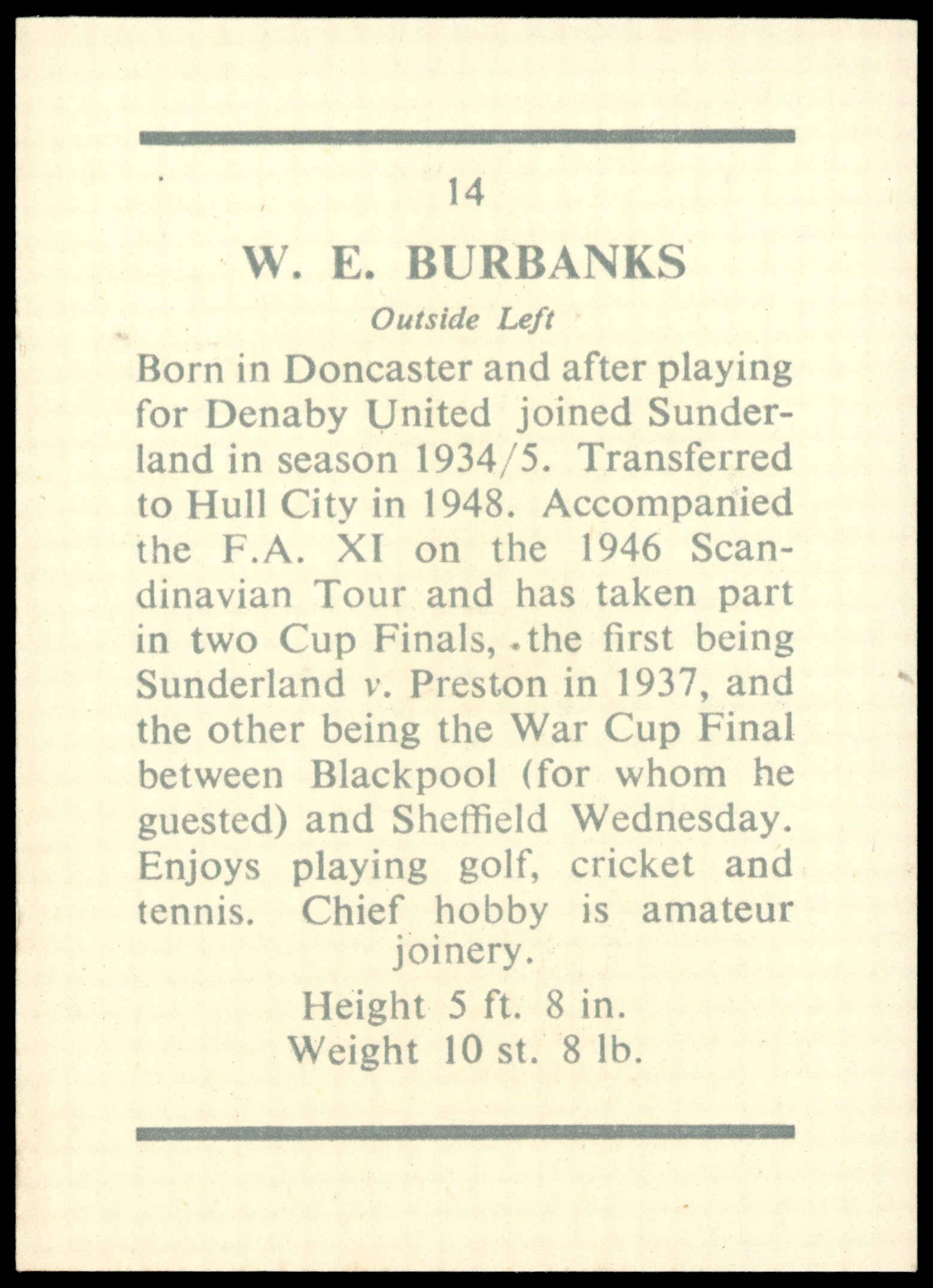 Hull City - 'Footballers' (1950) - W.E. Burbanks Hull City - 'Footballers' (1950) - W.E. Burbanks