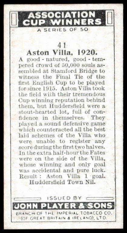 Player (John) - 'Association Cup Winners' - Card #41 - Aston Villa 1920 Player (John) - 'Association Cup Winners' - Card #41 - Aston Villa 1920