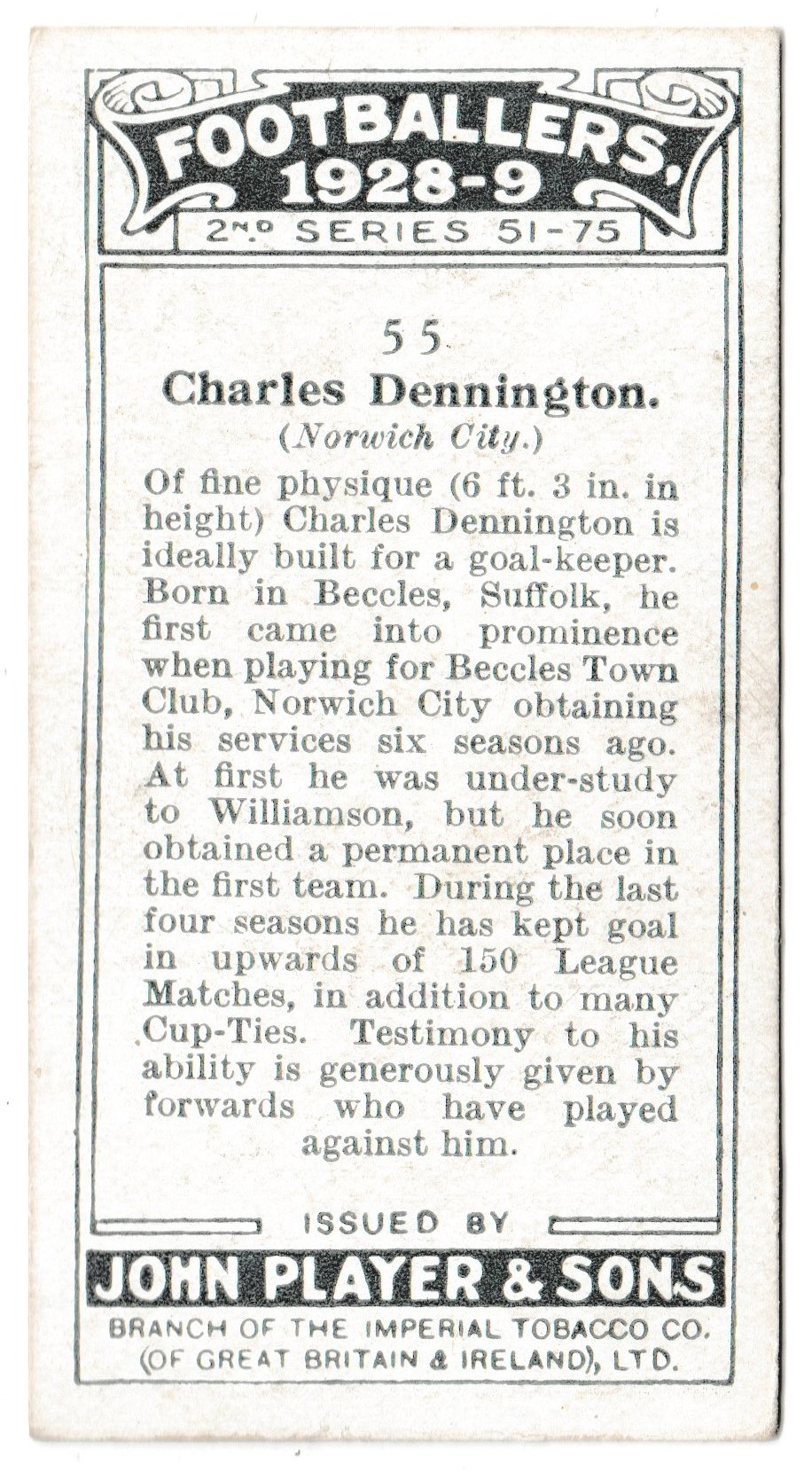 Player (John) - 'Footballers 1928-9' (1928) - Card #51 - G. Caddick (Barnsley) Player (John) - 'Footballers 1928-9' (1928) - Card #51 - G. Caddick (Barnsley)