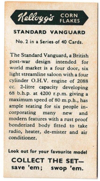 Kellogg's - 'Motor Cars (Colour)' (1949) - Card #2 - Standard Vanguard Kellogg's - 'Motor Cars (Colour)' (1949) - Card #2 - Standard Vanguard