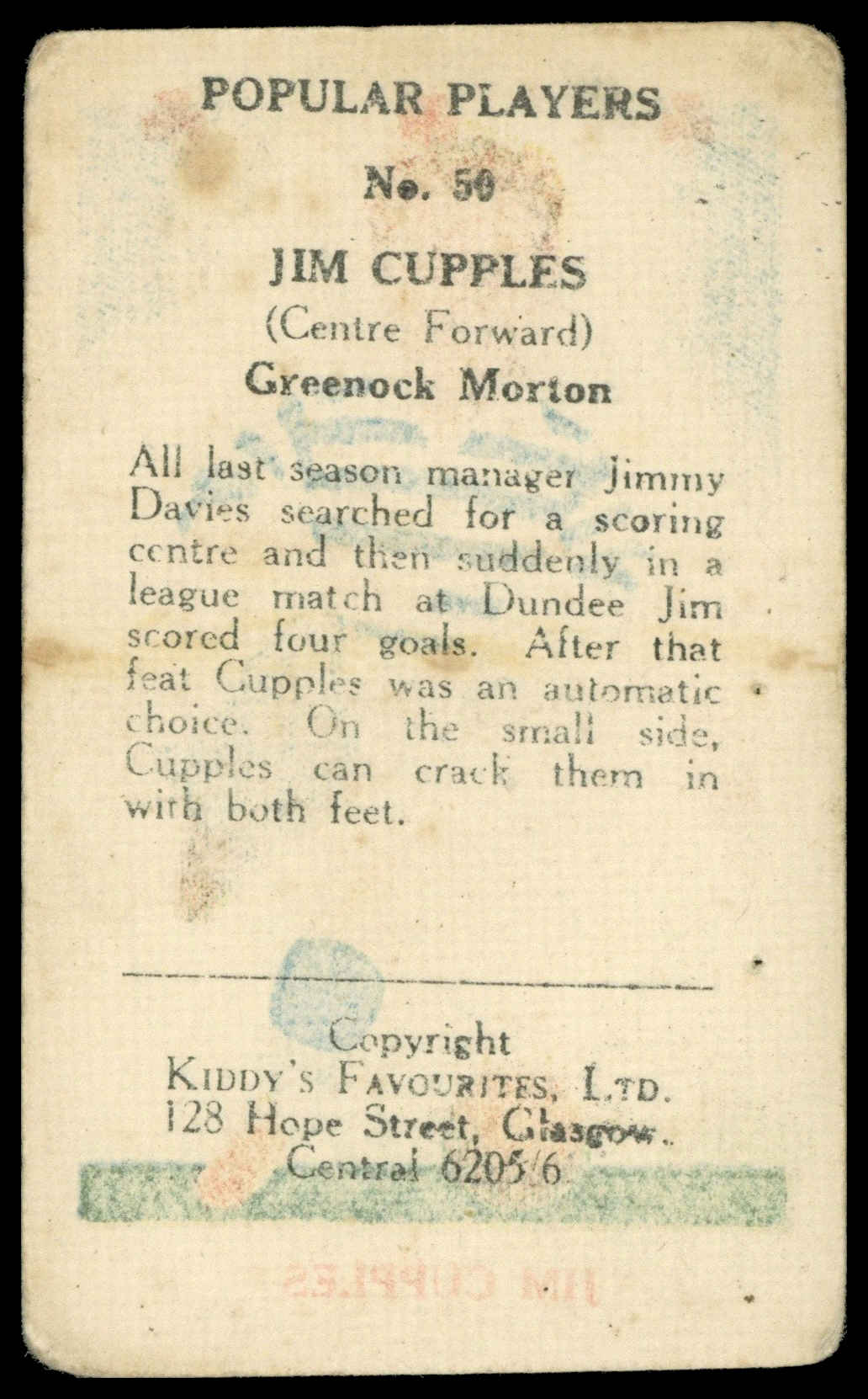 Kiddys - 'Popular Players (Shamrocks)' (1948) - J. Cupples (Morton) Kiddys - 'Popular Players (Shamrocks)' (1948) - J. Cupples (Morton)