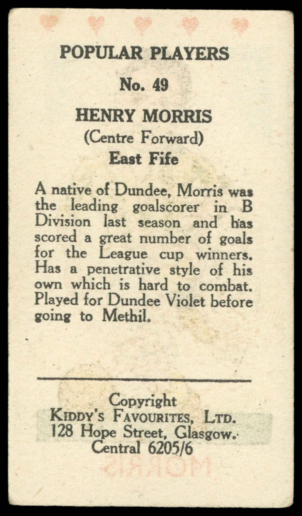 Kiddys - 'Popular Players (Hearts)' (1948) - Morris (East Fife) Kiddys - 'Popular Players (Hearts)' (1948) - Morris (East Fife)
