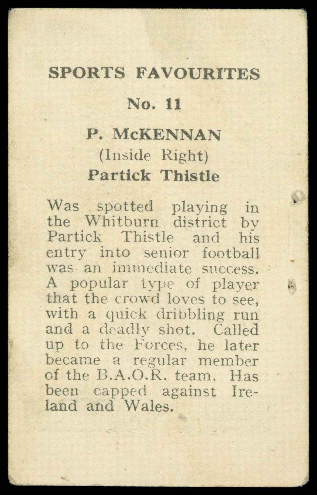 Kiddy's Favourites - 'Sports Favourites (Rogue Series)' (1948) - P. McKennan (Partick Thistle) Kiddy's Favourites - 'Sports Favourites (Rogue Series)' (1948) - P. McKennan (Partick Thistle)