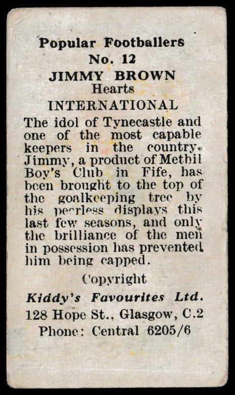 Kiddy's Favourites - 'Popular Footballers' - Jimmy Brown (Hearts) Kiddy's Favourites - 'Popular Footballers' - Jimmy Brown (Hearts)