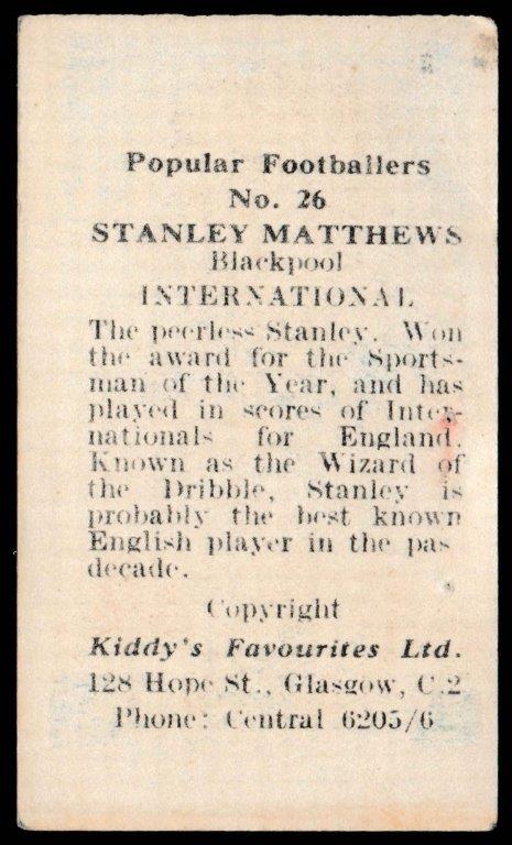 Kiddy's Favourites - 'Popular Footballers' - S. Matthews (Blackpool) Kiddy's Favourites - 'Popular Footballers' - S. Matthews (Blackpool)