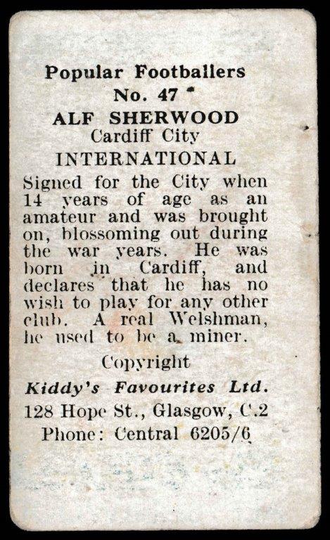 Kiddy's Favourites - 'Popular Footballers' - Alf Sherwood (Cardiff City) Kiddy's Favourites - 'Popular Footballers' - Alf Sherwood (Cardiff City)