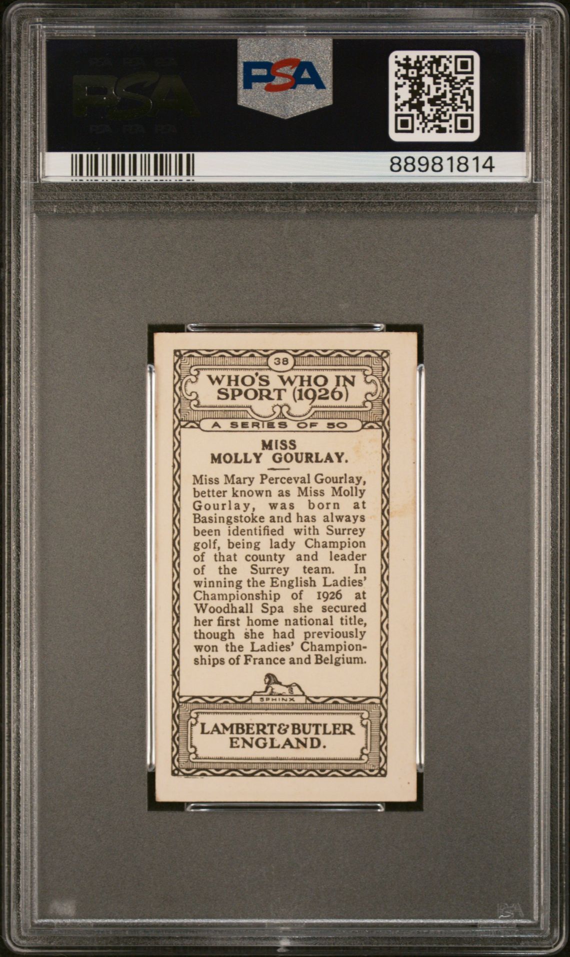 Lambert & Butler - Who's Who in Sport (1926) - Miss Molly Gourlay (Golf) **PSA4** Lambert & Butler - Who's Who in Sport (1926) - Miss Molly Gourlay (Golf) **PSA4**
