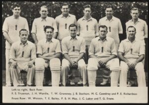 Real Photo - 'England Cricket Team Ashes 4th Test Old Trafford' (1956) - Facsimile Signature Photo Real Photo - 'England Cricket Team Ashes 4th Test Old Trafford' (1956) - Facsimile Signature Photo