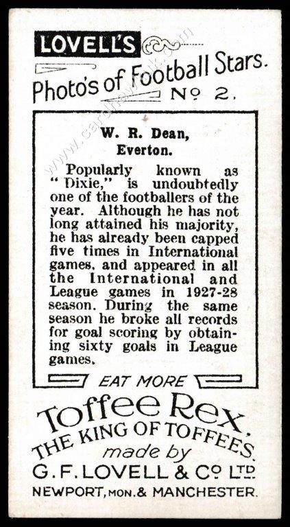 Lovell's - 'Photos of Football Stars' (1928) - Dixie Dean (Everton) Lovell's - 'Photos of Football Stars' (1928) - Dixie Dean (Everton)