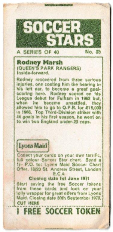 Lyons Maid - 'Soccer Stars' (1970) - Rodney Marsh (Queens Park Rangers) Lyons Maid - 'Soccer Stars' (1970) - Rodney Marsh (Queens Park Rangers)