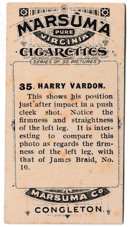 Marsuma - 'Famous Golfers and their Strokes' (c1914) - Card #35 - Harry Vardon Marsuma - 'Famous Golfers and their Strokes' (c1914) - Card #35 - Harry Vardon