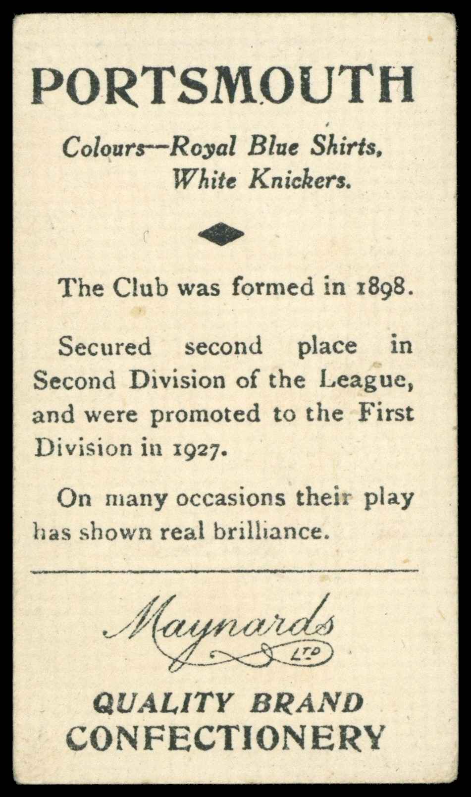 Maynards - 'Football Clubs' (1933) - Portsmouth Maynards - 'Football Clubs' (1933) - Portsmouth