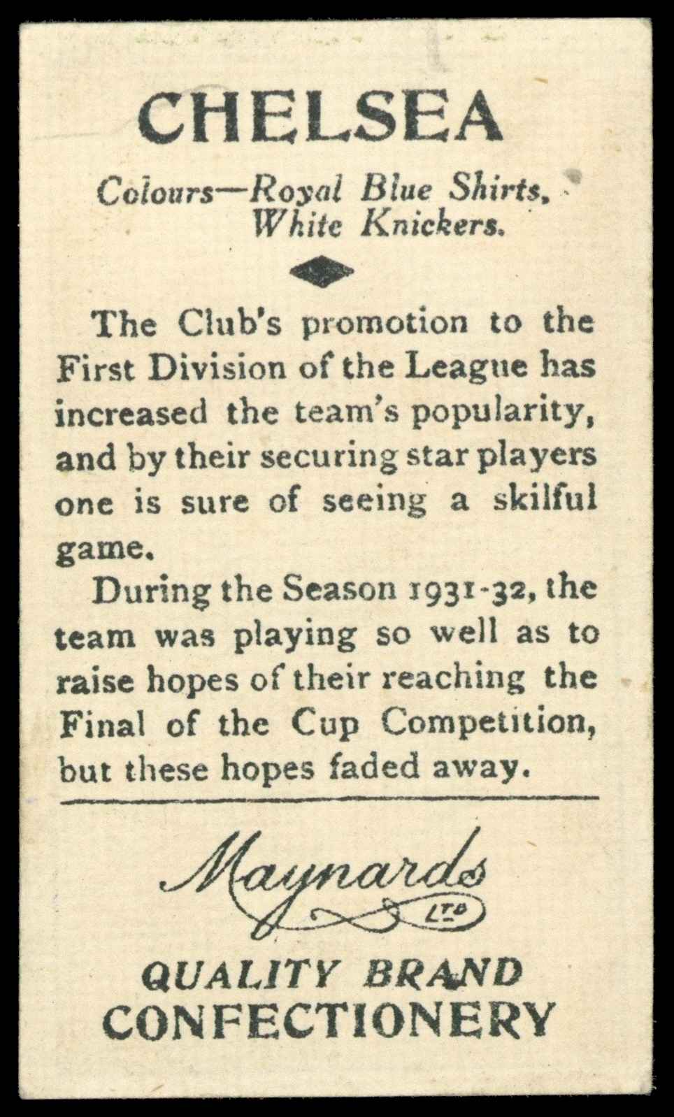 Maynards - 'Football Clubs' (1933) - Chelsea Maynards - 'Football Clubs' (1933) - Chelsea