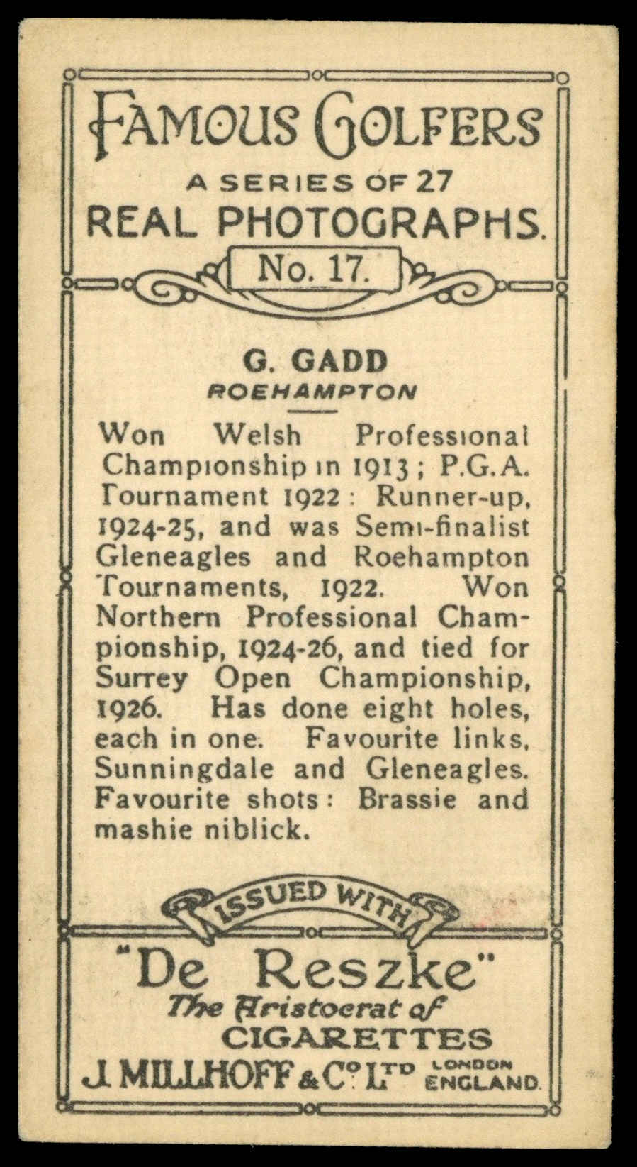 Millhoff - 'Famous Golfers' (1928) - George Cadd Millhoff - 'Famous Golfers' (1928) - George Cadd