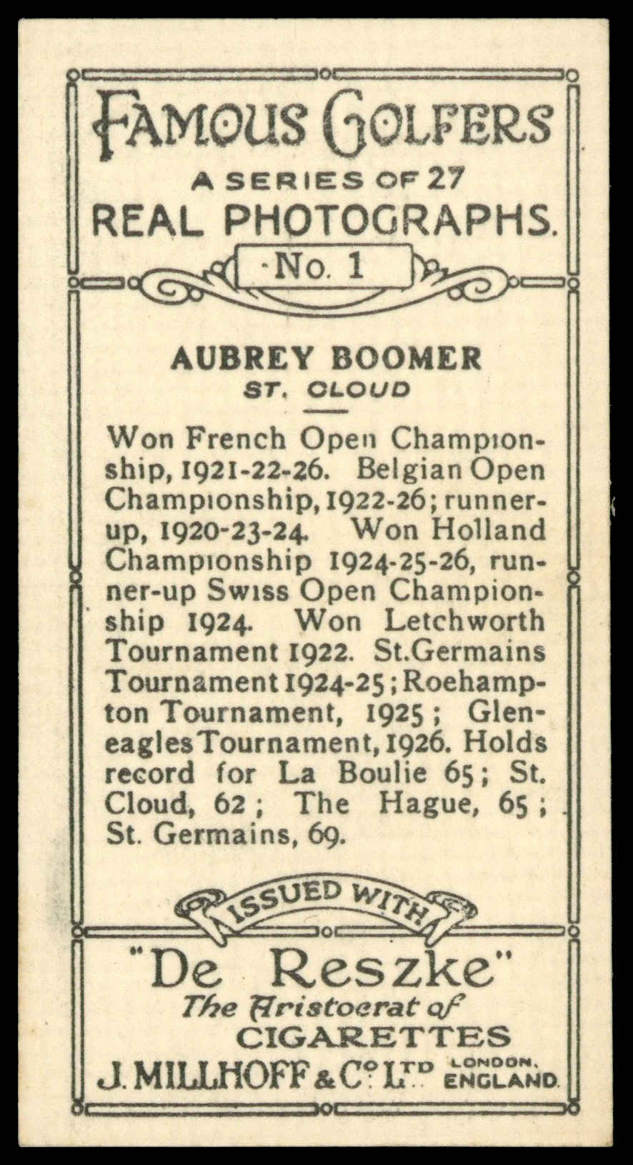 Millhoff - 'Famous Golfers' (1928) - Aubrey Boomer Millhoff - 'Famous Golfers' (1928) - Aubrey Boomer
