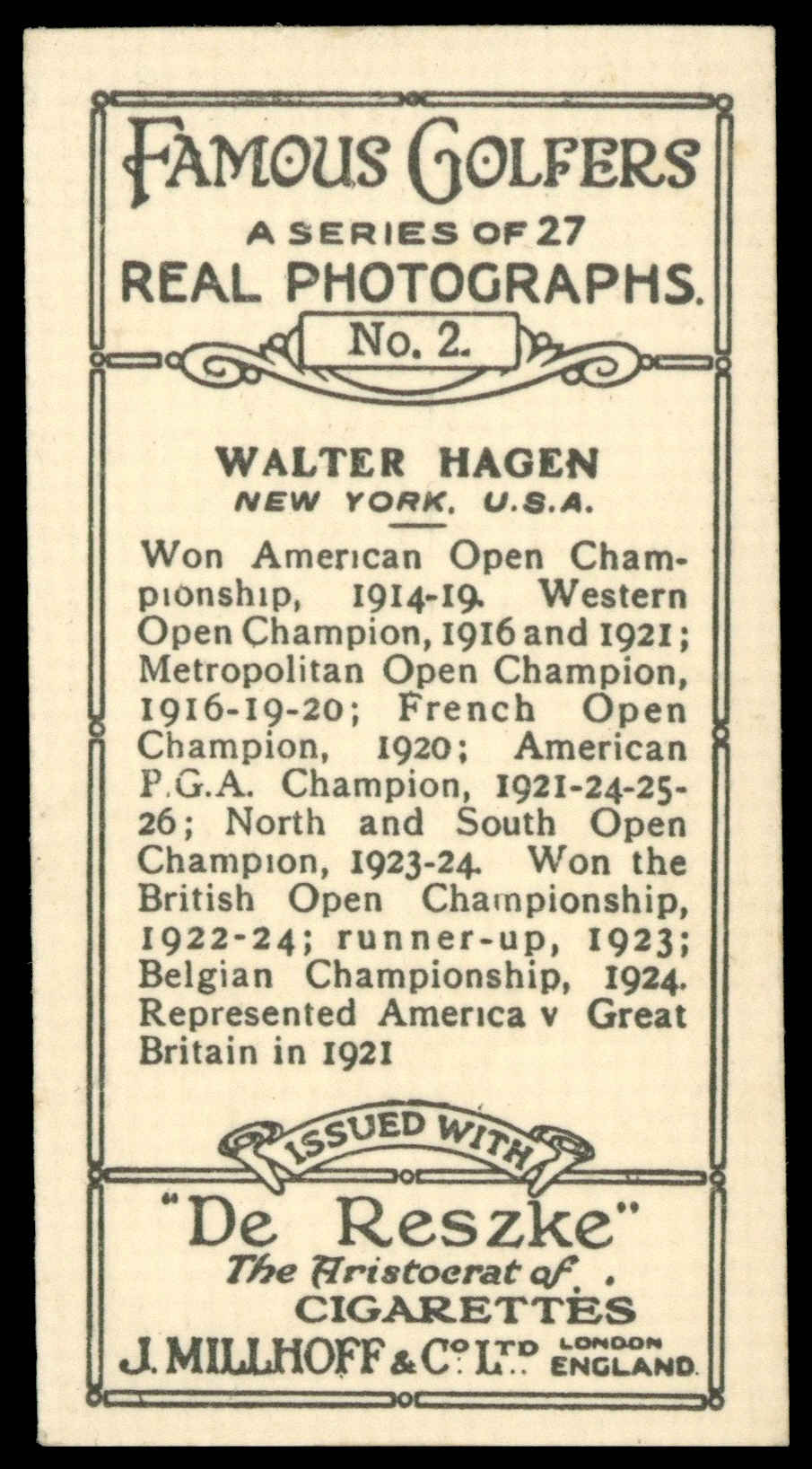 Millhoff - 'Famous Golfers' (1928) - Walter Hagen Millhoff - 'Famous Golfers' (1928) - Walter Hagen
