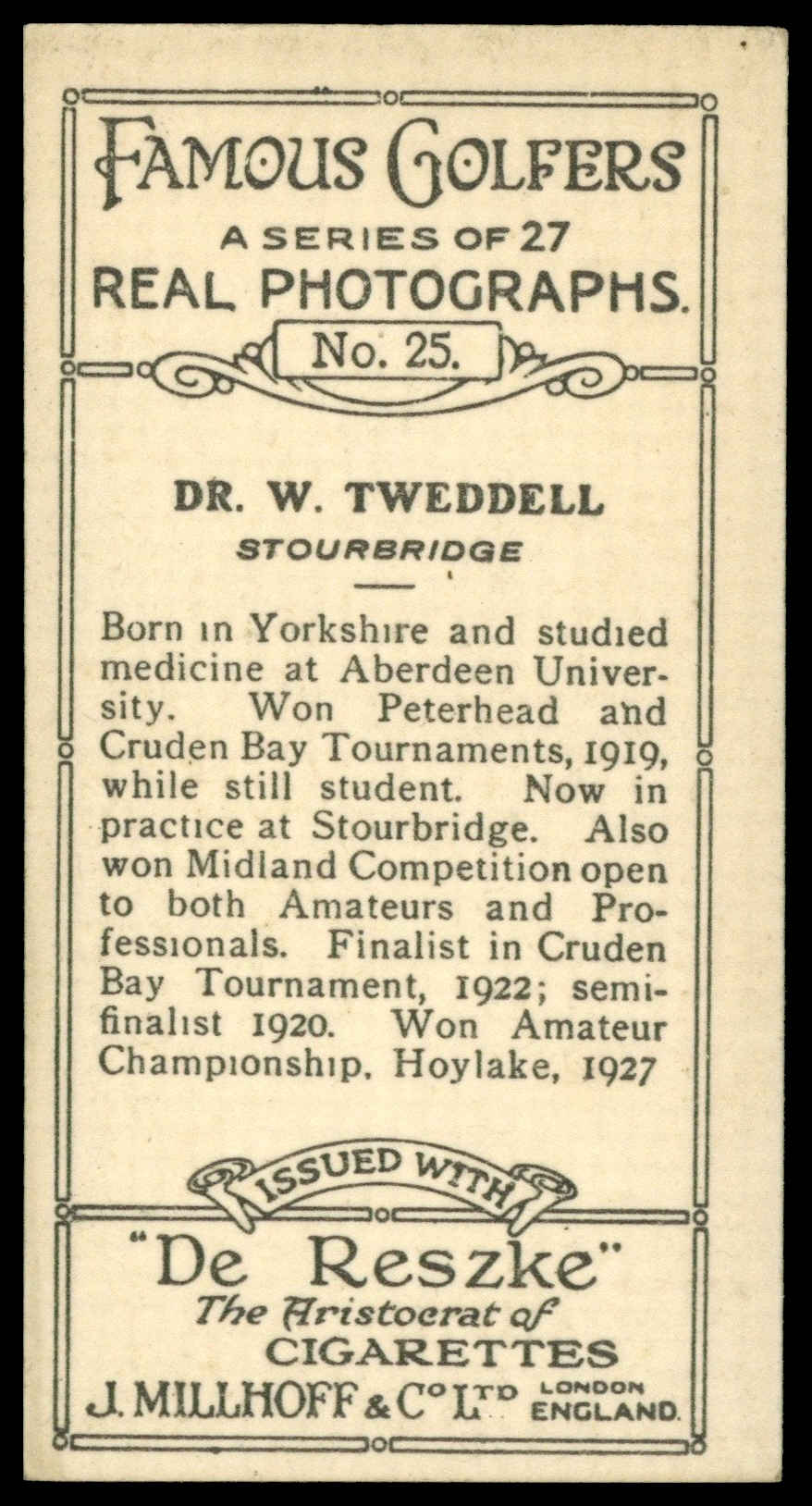 Millhoff - 'Famous Golfers' (1928) - Dr. W. Tweddell Millhoff - 'Famous Golfers' (1928) - Dr. W. Tweddell