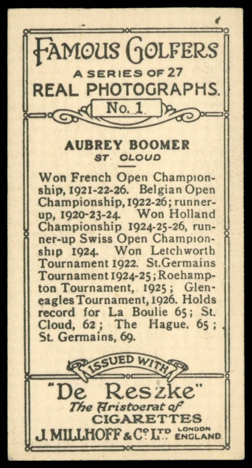 Millhoff - 'Famous Golfers' (1928) - Aubrey Boomer Millhoff - 'Famous Golfers' (1928) - Aubrey Boomer