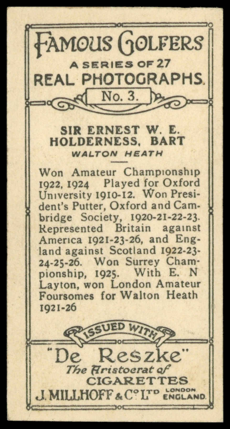 Millhoff - 'Famous Golfers' (1928) - Sir E. Holderness Millhoff - 'Famous Golfers' (1928) - Sir E. Holderness