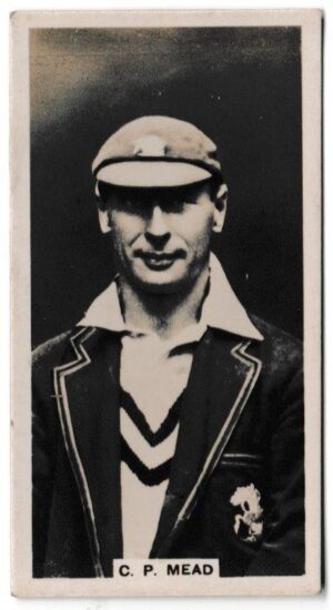 Millhoff - 'Famous Test Cricketers' (1928) - Card #12 - C.P. Mead (Hampshire) Millhoff - 'Famous Test Cricketers' (1928) - Card #12 - C.P. Mead (Hampshire)