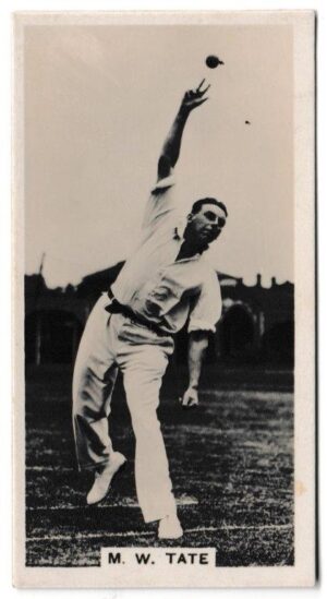 Millhoff - 'Famous Test Cricketers' (1928) - Card #22 - M.W. Tate (Sussex) Millhoff - 'Famous Test Cricketers' (1928) - Card #22 - M.W. Tate (Sussex)