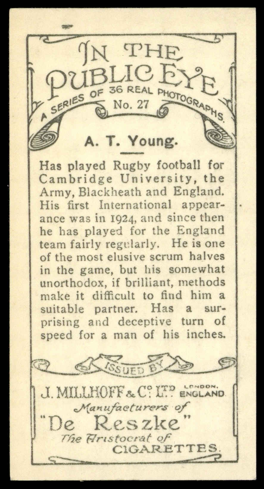 Millhoff - 'In The Public Eye' - A.T. Young Rugby) (1930) Millhoff - 'In The Public Eye' - A.T. Young Rugby) (1930)