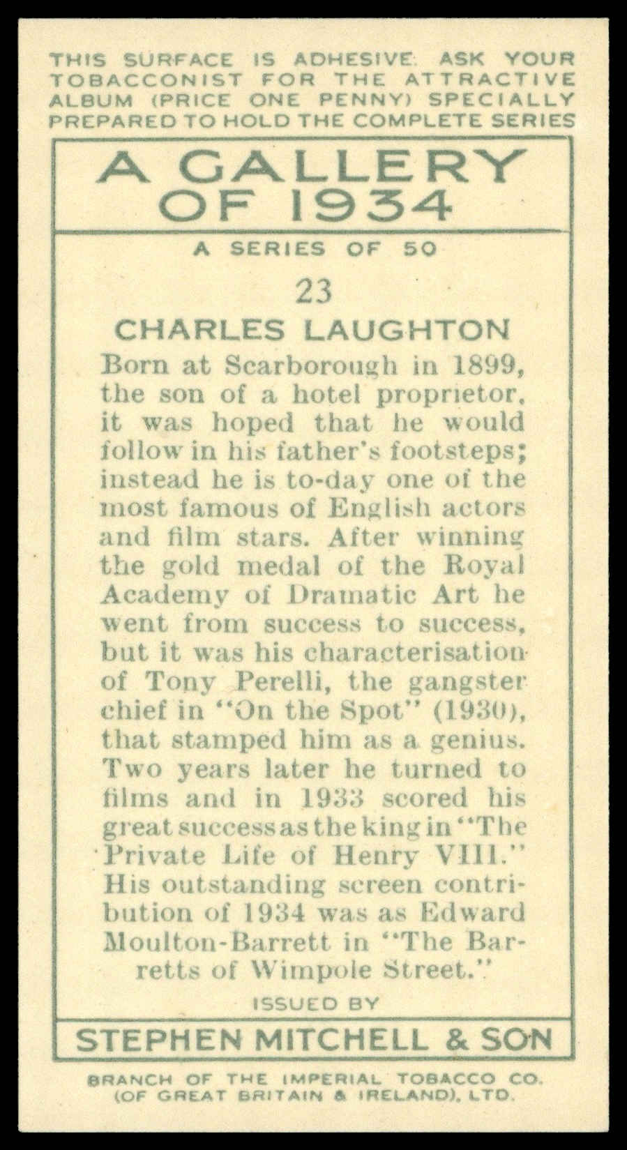 Mitchell - 'A Gallery of 1934' - Charlie Laughton (1935) Mitchell - 'A Gallery of 1934' - Charlie Laughton (1935)