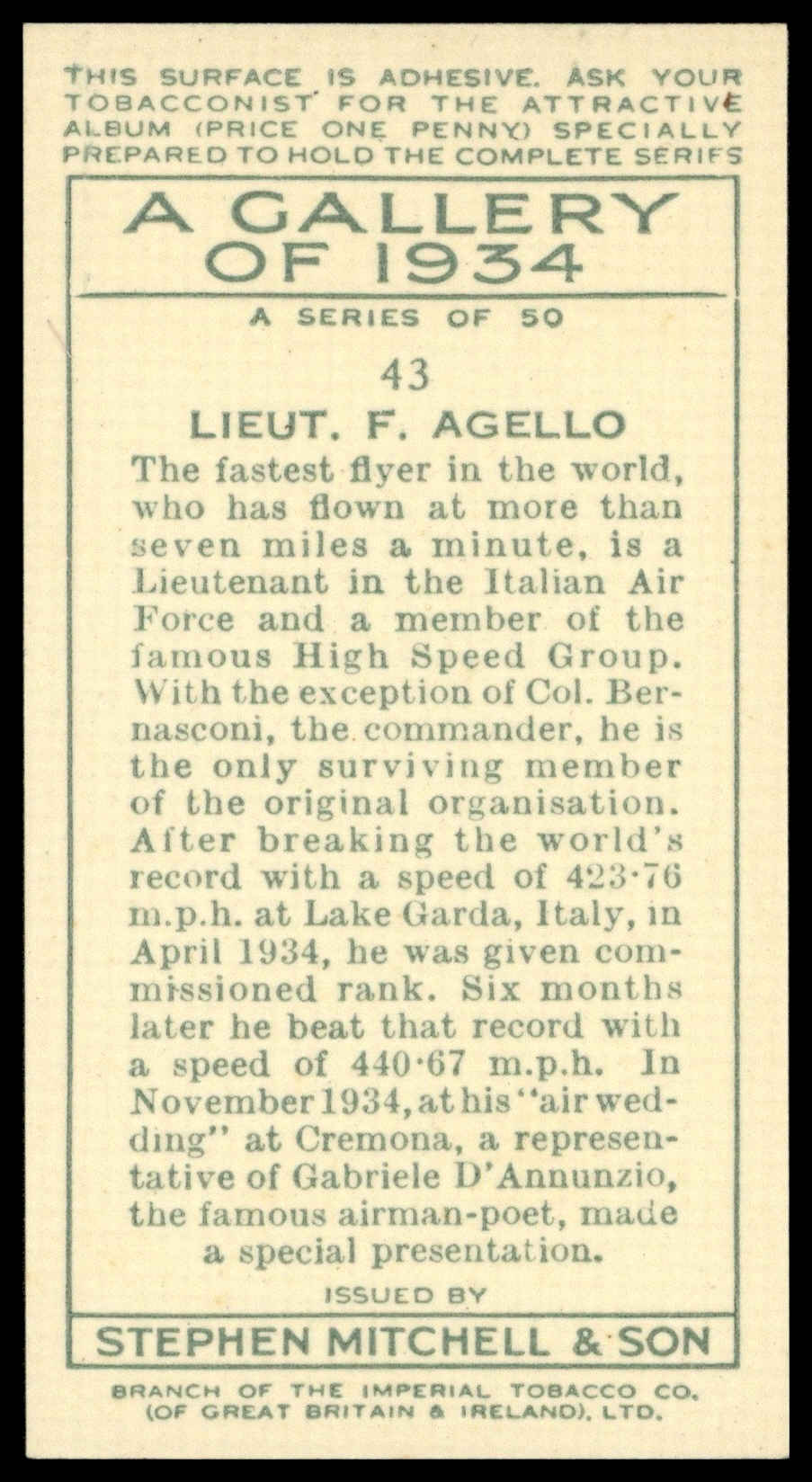Mitchell - 'A Gallery of 1934' - Lieut. F. Agello (1935) Mitchell - 'A Gallery of 1934' - Lieut. F. Agello (1935)