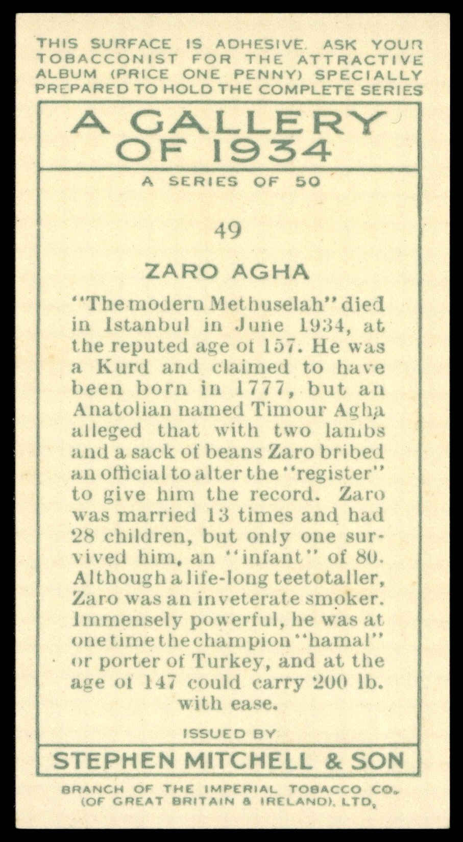 Mitchell - 'A Gallery of 1934' - Zaro Agha (1935) Mitchell - 'A Gallery of 1934' - Zaro Agha (1935)