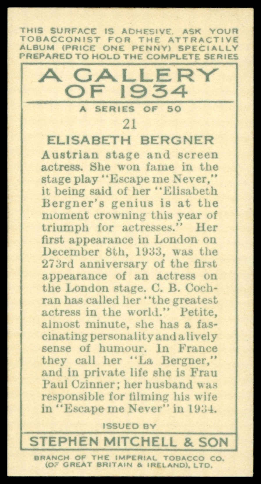 Mitchell - 'A Gallery of 1934' (1935) - Elisabeth Bergner Mitchell - 'A Gallery of 1934' (1935) - Elisabeth Bergner