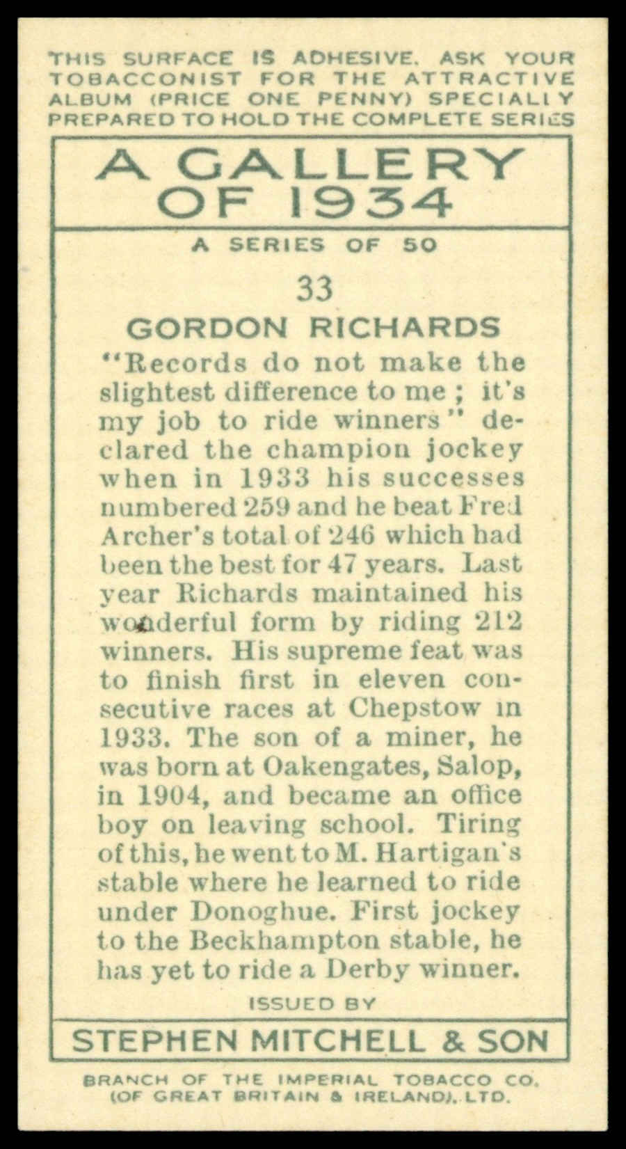 Mitchell - 'A Gallery of 1934' (1935) - Gordon Richards Mitchell - 'A Gallery of 1934' (1935) - Gordon Richards