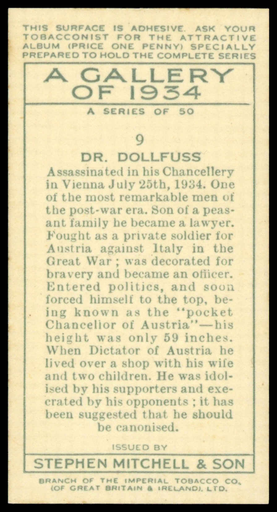 Mitchell - 'A Gallery of 1934' (1935) - Dr. Dollfuss Mitchell - 'A Gallery of 1934' (1935) - Dr. Dollfuss