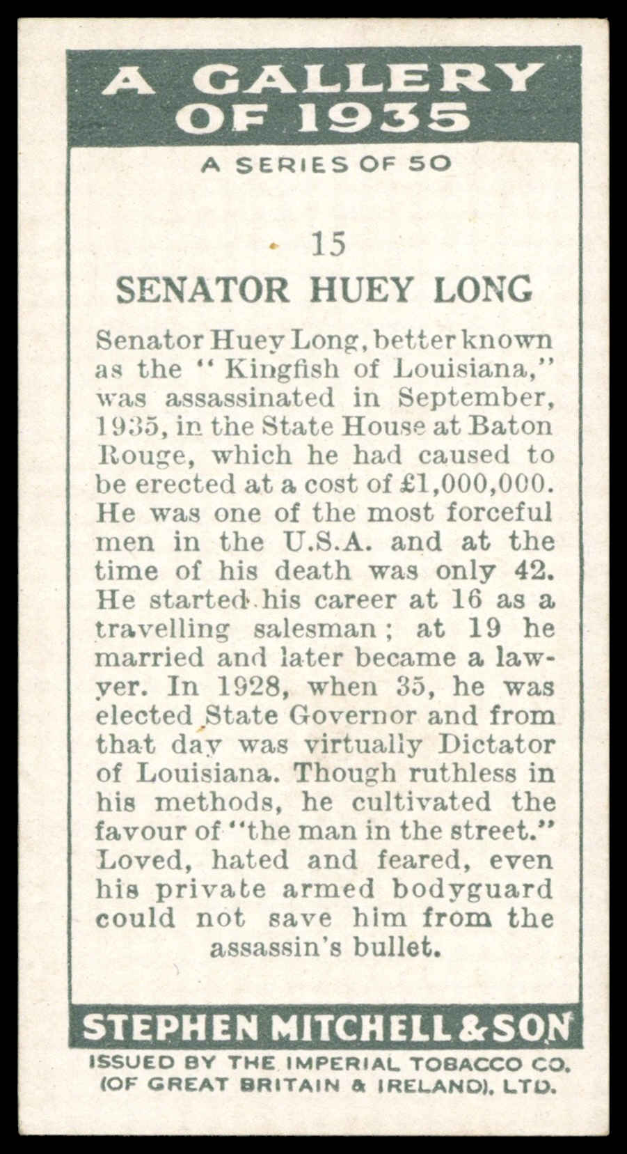 Mitchell - 'A Gallery of 1935' (1936) - Senator Huey Long Mitchell - 'A Gallery of 1935' (1936) - Senator Huey Long