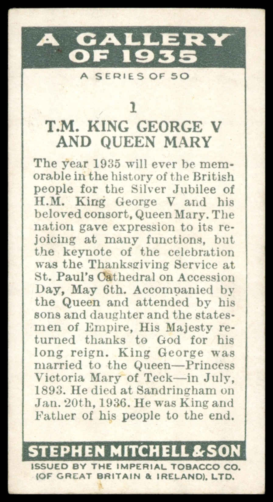Mitchell - 'A Gallery of 1935' (1936) - T.M. King George V & Queen Mary Mitchell - 'A Gallery of 1935' (1936) - T.M. King George V & Queen Mary