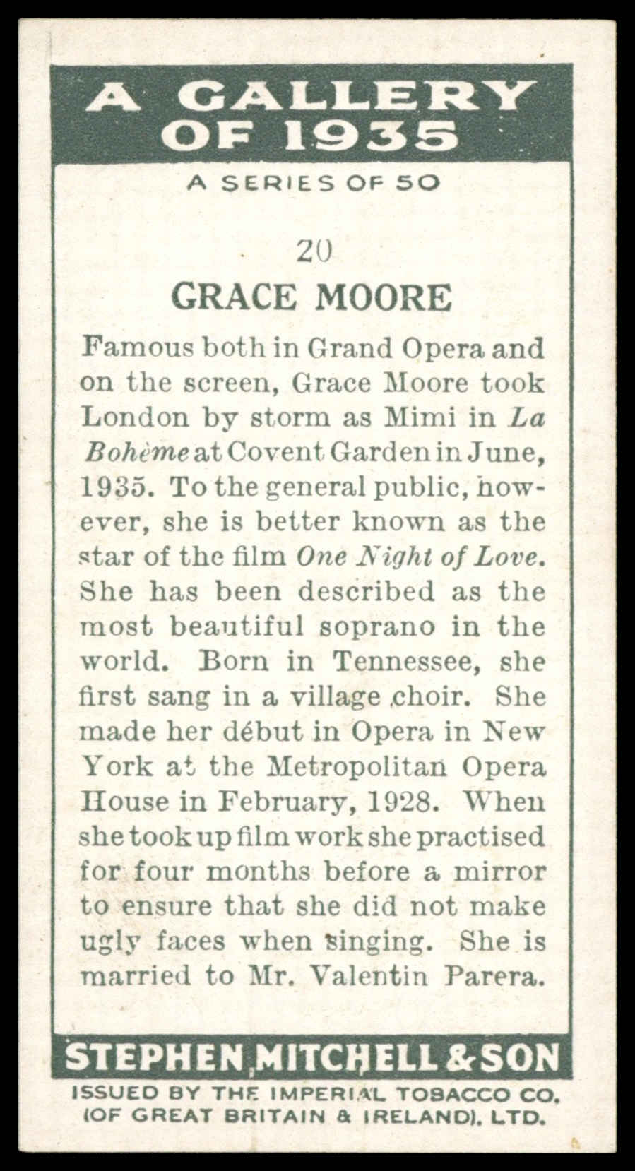 Mitchell - 'A Gallery of 1935' (1936) - Grace Moore Mitchell - 'A Gallery of 1935' (1936) - Grace Moore