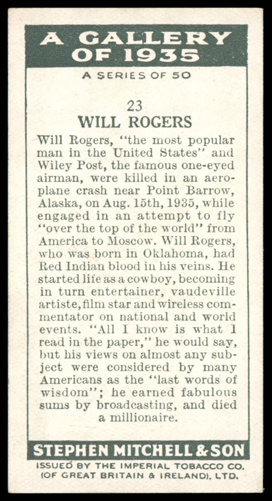 Mitchell - 'A Gallery of 1935' (1936) - Will Rogers Mitchell - 'A Gallery of 1935' (1936) - Will Rogers