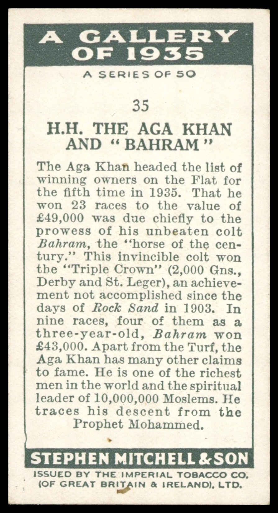 Mitchell - 'A Gallery of 1935' (1936) - H.H. The Aga Khan & Bahram Mitchell - 'A Gallery of 1935' (1936) - H.H. The Aga Khan & Bahram