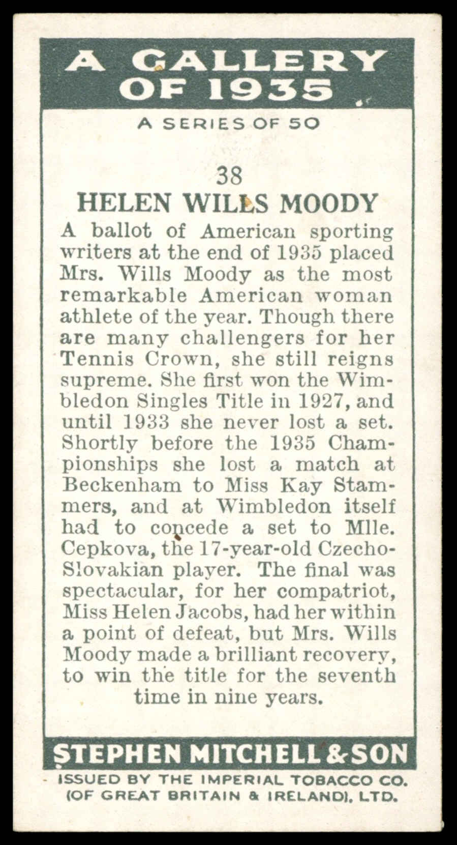 Mitchell - 'A Gallery of 1935' (1936) - Helen Wills Moody Mitchell - 'A Gallery of 1935' (1936) - Helen Wills Moody