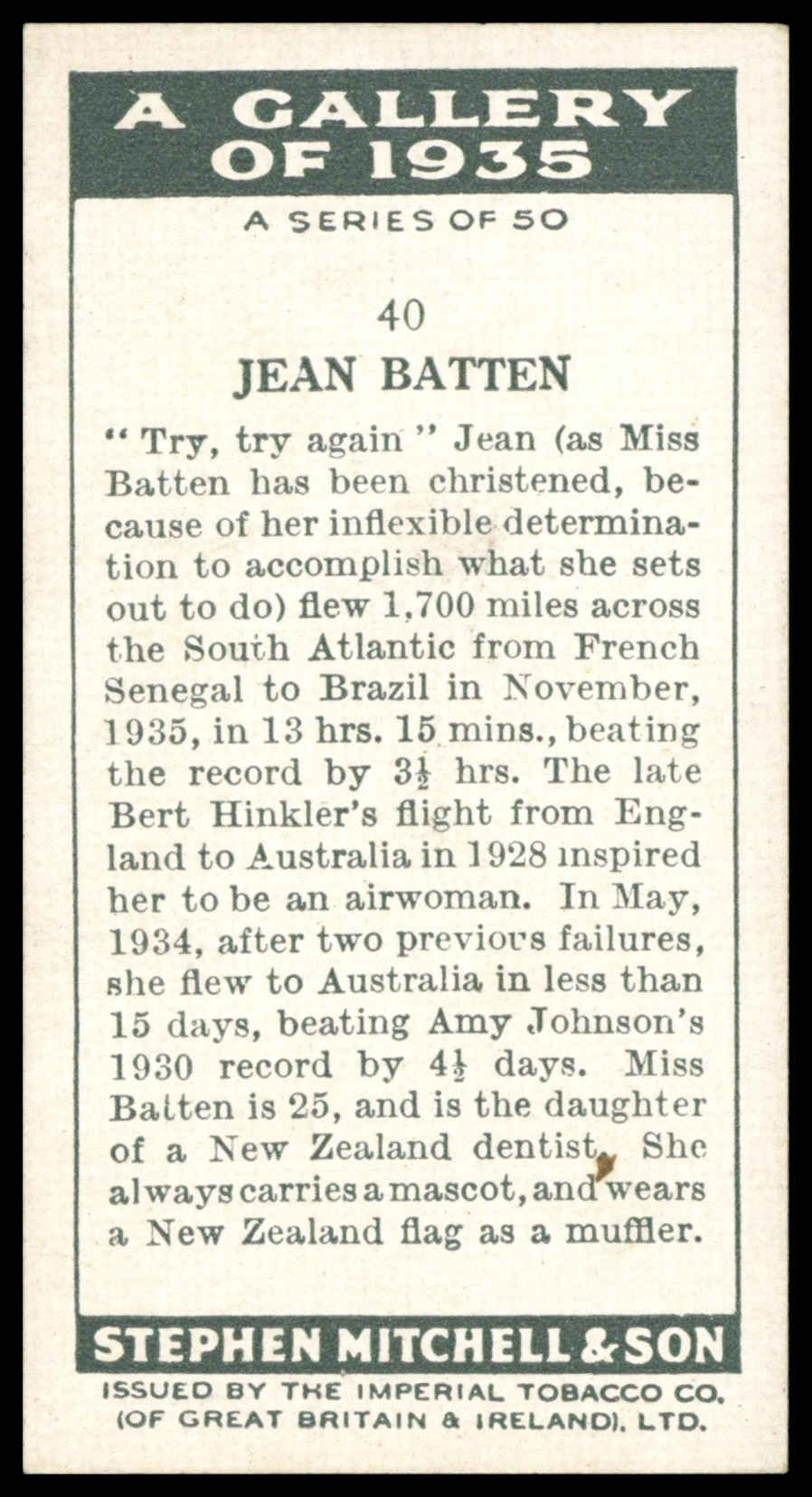 Mitchell - 'A Gallery of 1935' (1936) - Jean Batten Mitchell - 'A Gallery of 1935' (1936) - Jean Batten