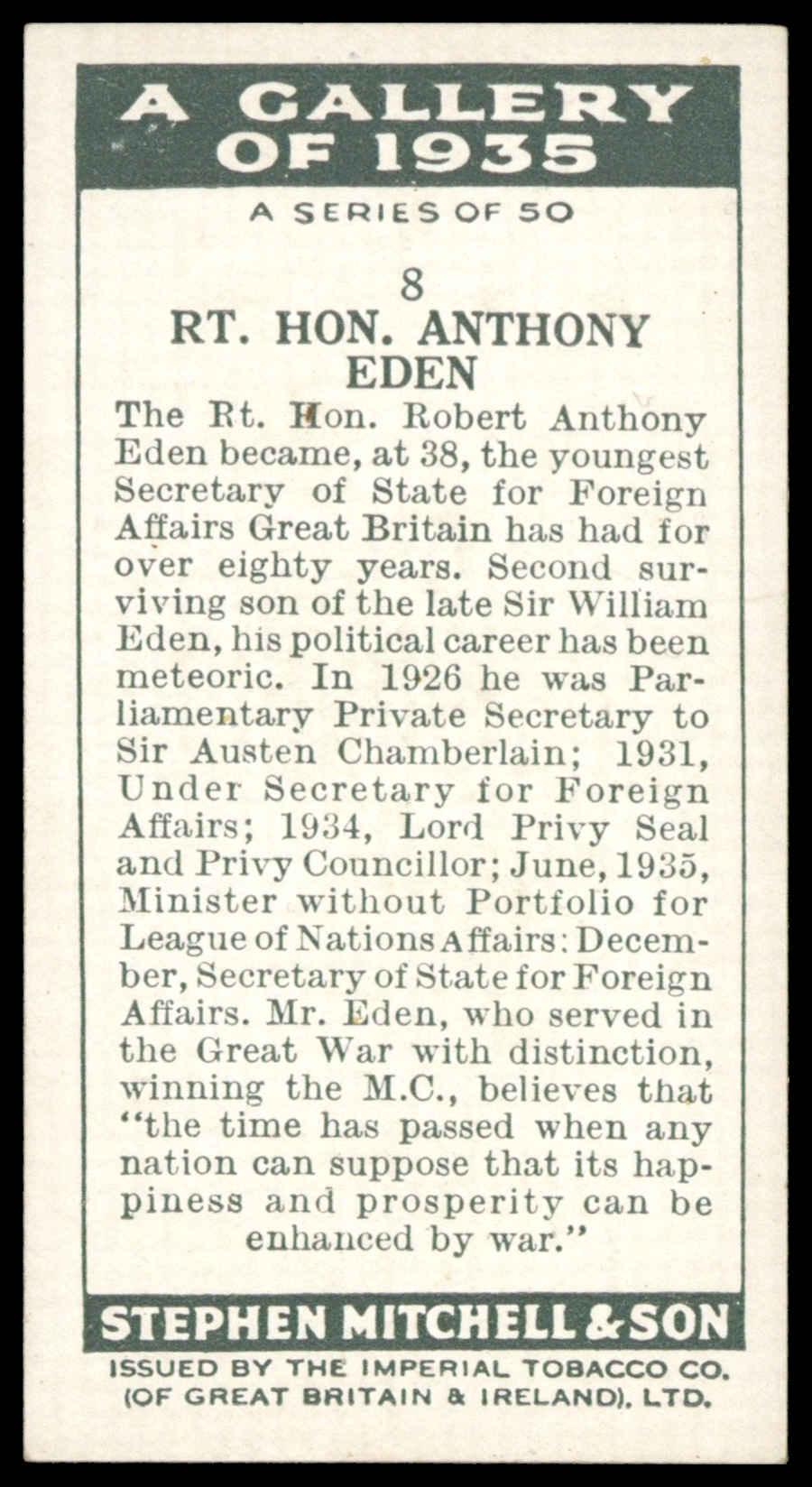 Mitchell - 'A Gallery of 1935' (1936) - Rt. Hon. Anthony Eden Mitchell - 'A Gallery of 1935' (1936) - Rt. Hon. Anthony Eden