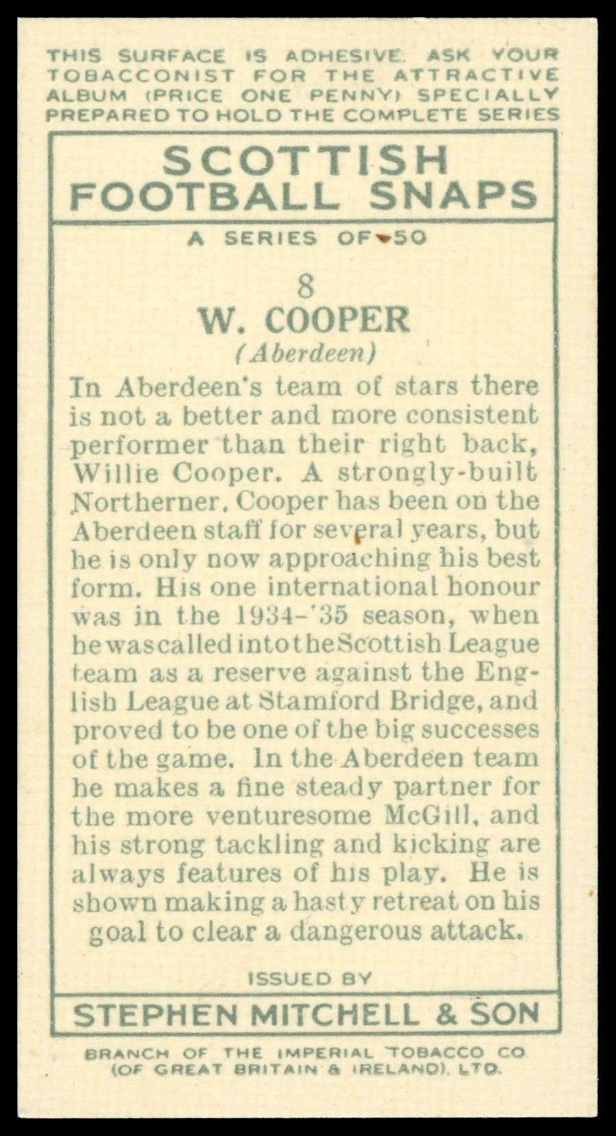 Mitchell - 'Scottish Football Snaps' (1935) - W. Cooper (Aberdeen) Mitchell - 'Scottish Football Snaps' (1935) - W. Cooper (Aberdeen)