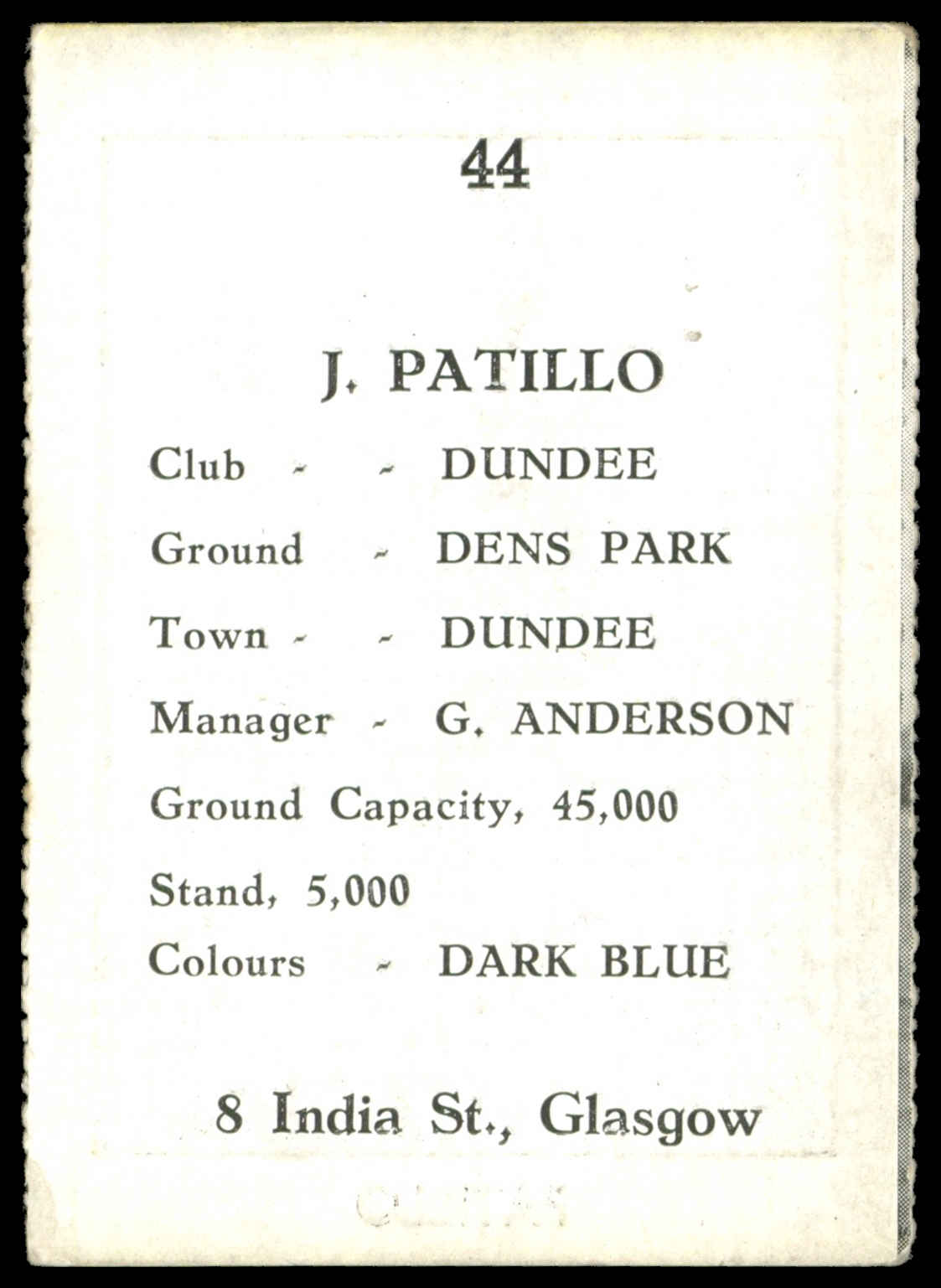 M.M. Frame - 'J. Patillo (Dundee)' - Sport Aces (1951) M.M. Frame - 'J. Patillo (Dundee)' - Sport Aces (1951)