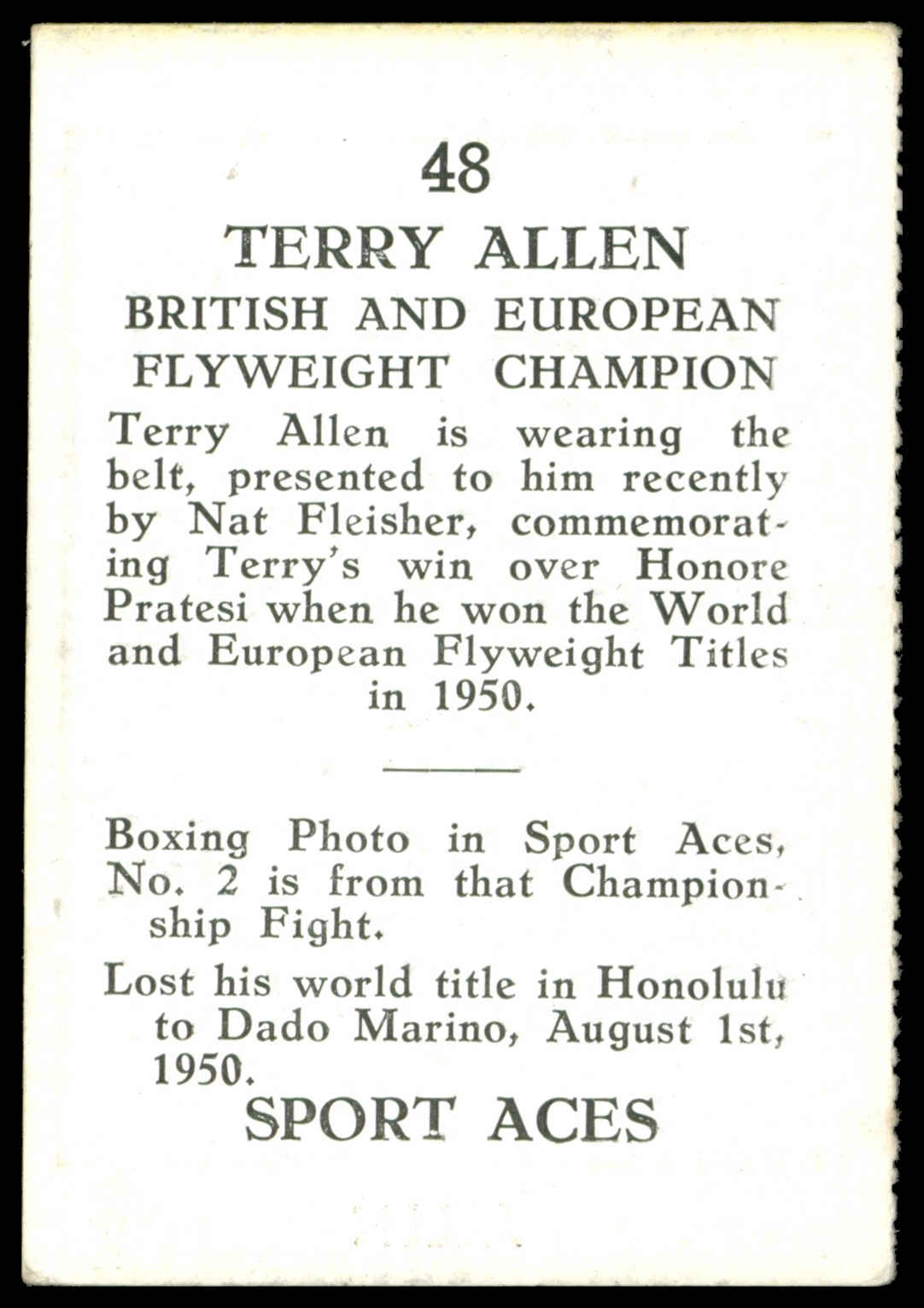 M.M. Frame - 'Terry Allen (Boxing)' - Sport Aces (1951) M.M. Frame - 'Terry Allen (Boxing)' - Sport Aces (1951)