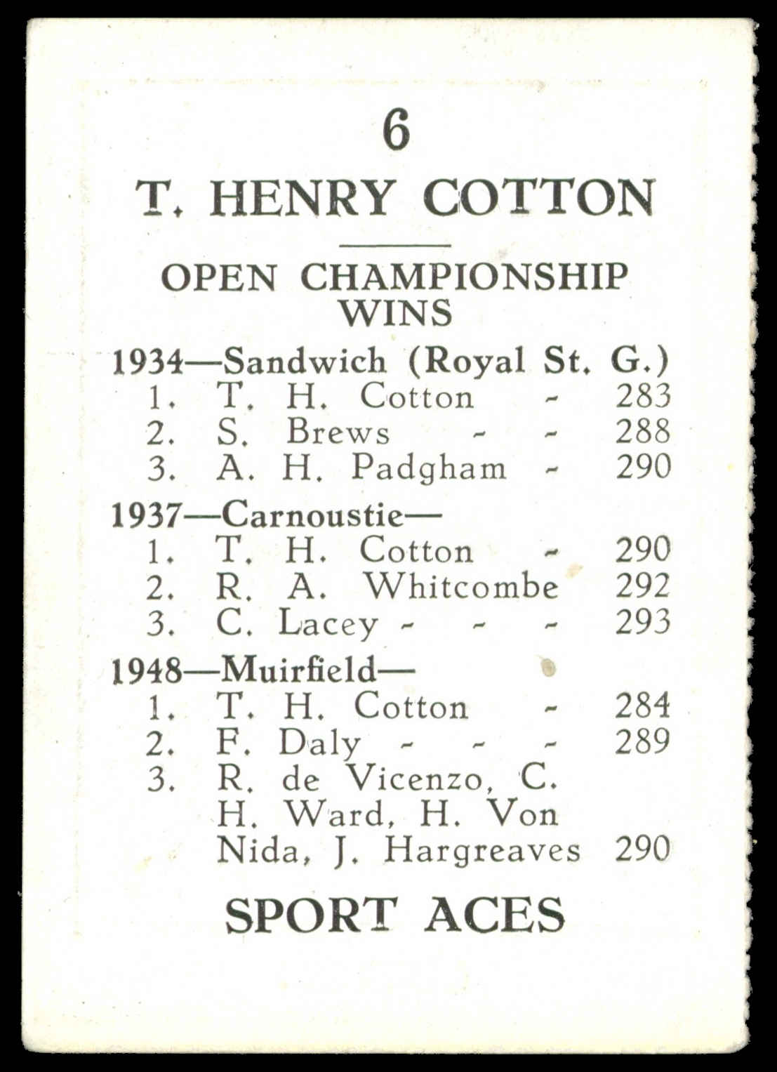 M.M. Frame - 'Henry Cotton (Golf)' - Sport Aces (1951) M.M. Frame - 'Henry Cotton (Golf)' - Sport Aces (1951)