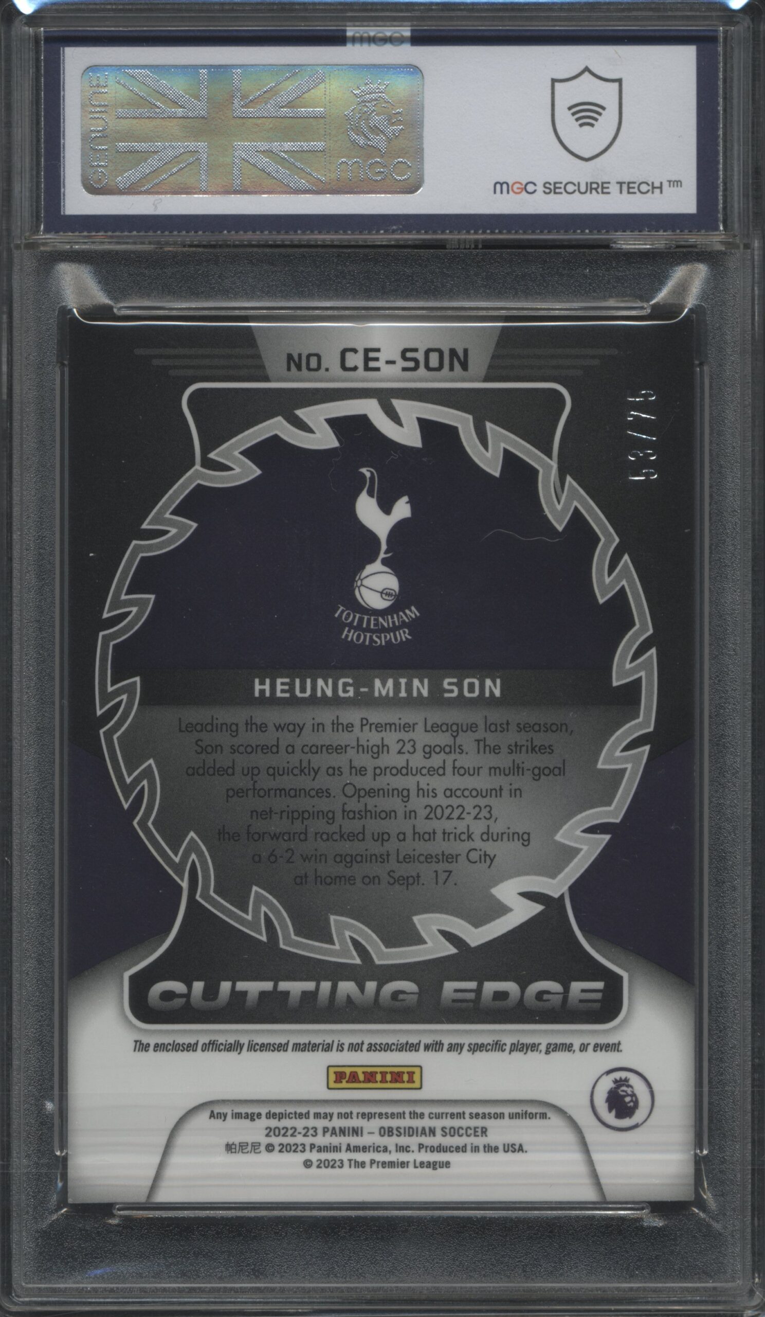 2023 Panini Obsidian Patch - Cutting Edge Heung-Min Son 53/75 Graded MGC-9 2023 Panini Obsidian Patch - Cutting Edge Heung-Min Son 53/75 Graded MGC-9