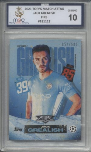 2022 Topps Match Attax Ice Blue Fire Jack Grealish 052/500 Graded MGC-10