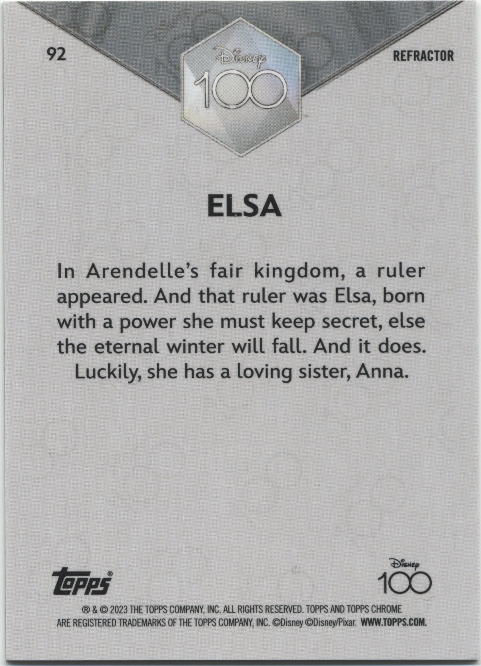2023 Topps Disney 100 Chrome – Refractor Elsa (Frozen) – CardHawk