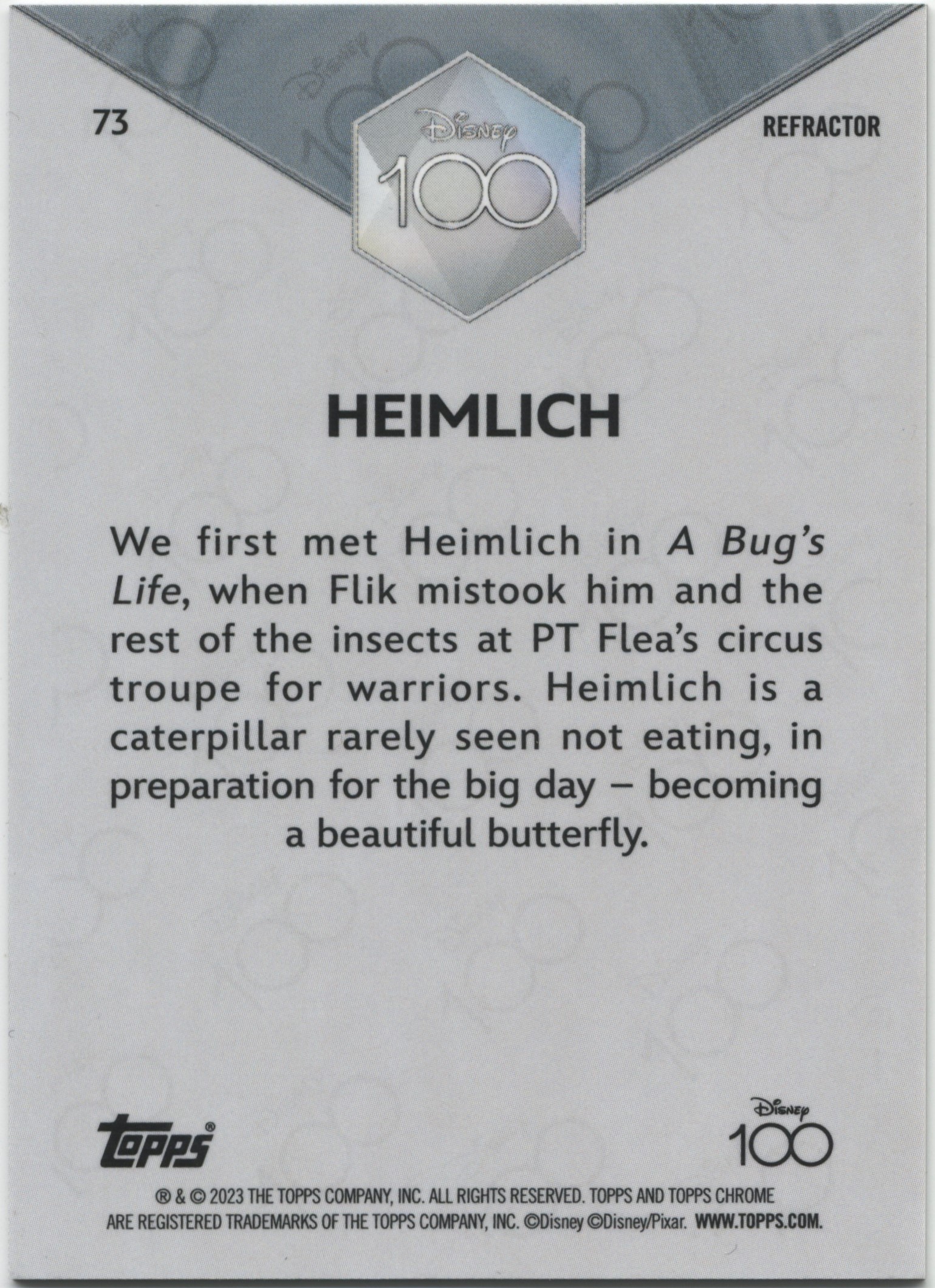 2023 Topps Disney 100 Chrome - Refractor Heimlich (A Bug's Life) 2023 Topps Disney 100 Chrome - Refractor Heimlich (A Bug's Life)