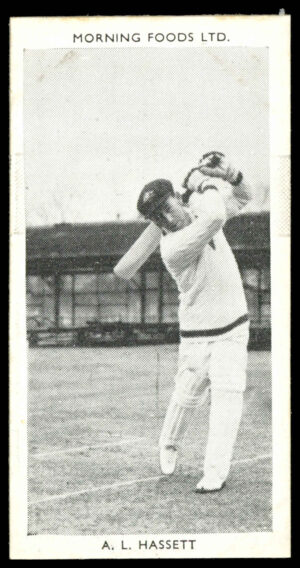 Morning Foods - 'Test Cricketers' #14 - A.L. Hassett (Victoria) (1953) Morning Foods - 'Test Cricketers' #14 - A.L. Hassett (Victoria) (1953)