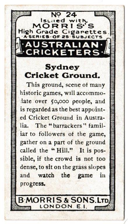 Morris (B) - 'Australian Cricketers' (1925) - Card #24 - Sydney Cricket Ground Morris (B) - 'Australian Cricketers' (1925) - Card #24 - Sydney Cricket Ground